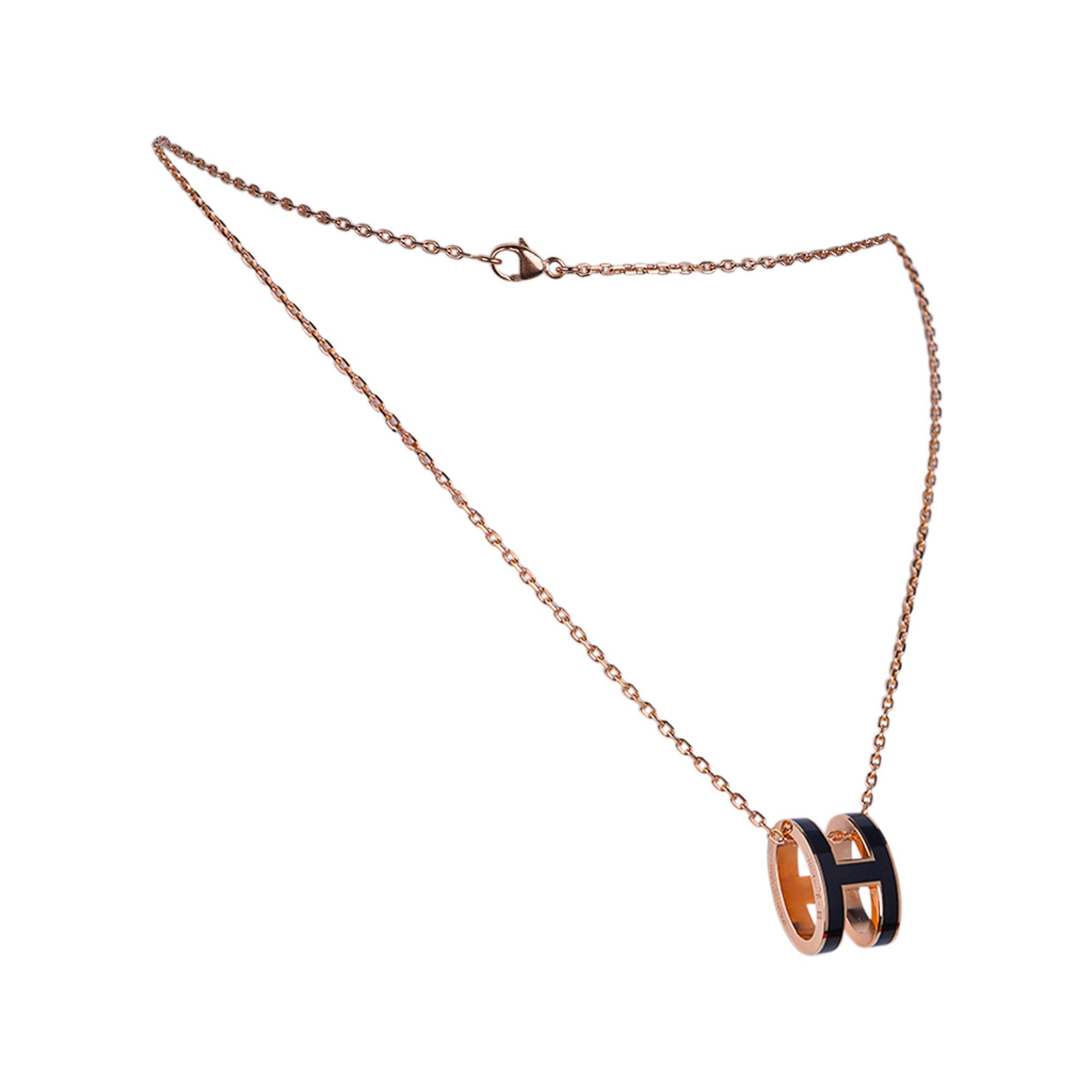 Women's Hermes Necklace Pop H Mini Black Lacquer/ Rose Gold New w/ Box
