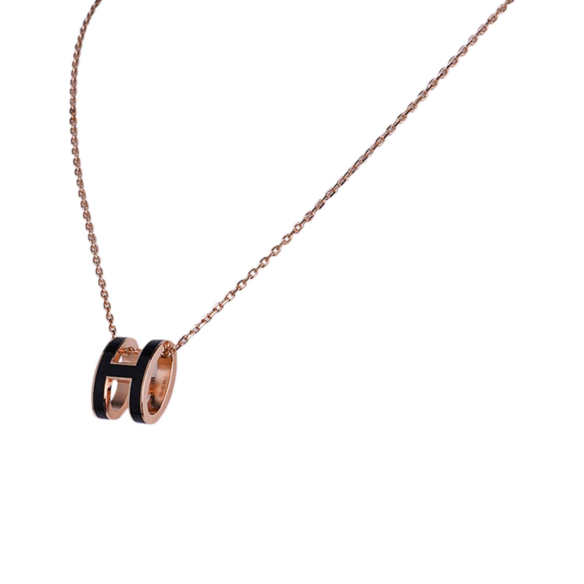 Hermes Necklace Pop H Mini Black Lacquer/ Rose Gold New w/ Box 1
