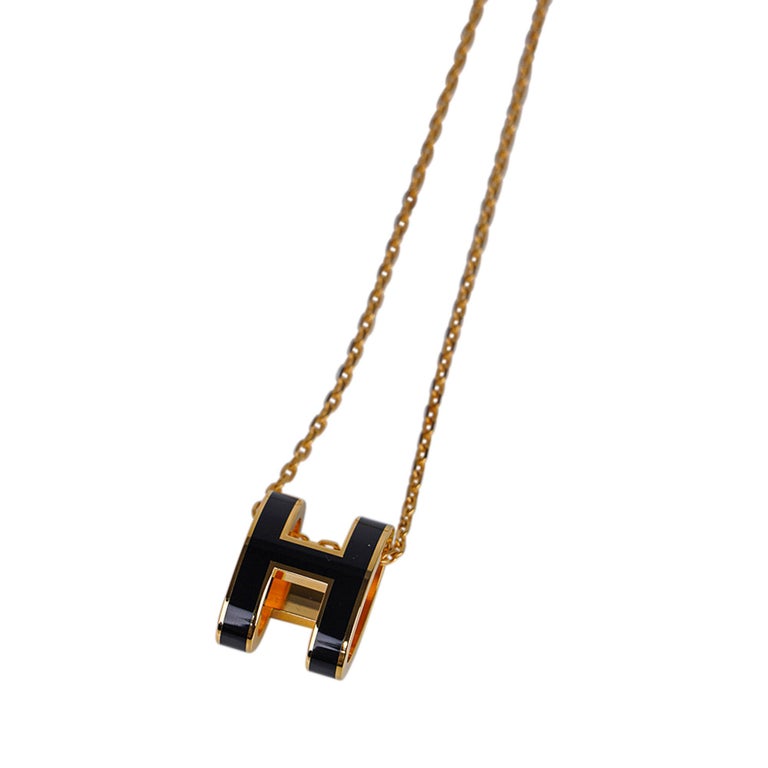 Hermes Pop H Necklace (Black and Rose Gold)