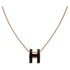 Hermes Necklace Pop H Mini Black Lacquer/ Yellow Gold New w/ Box