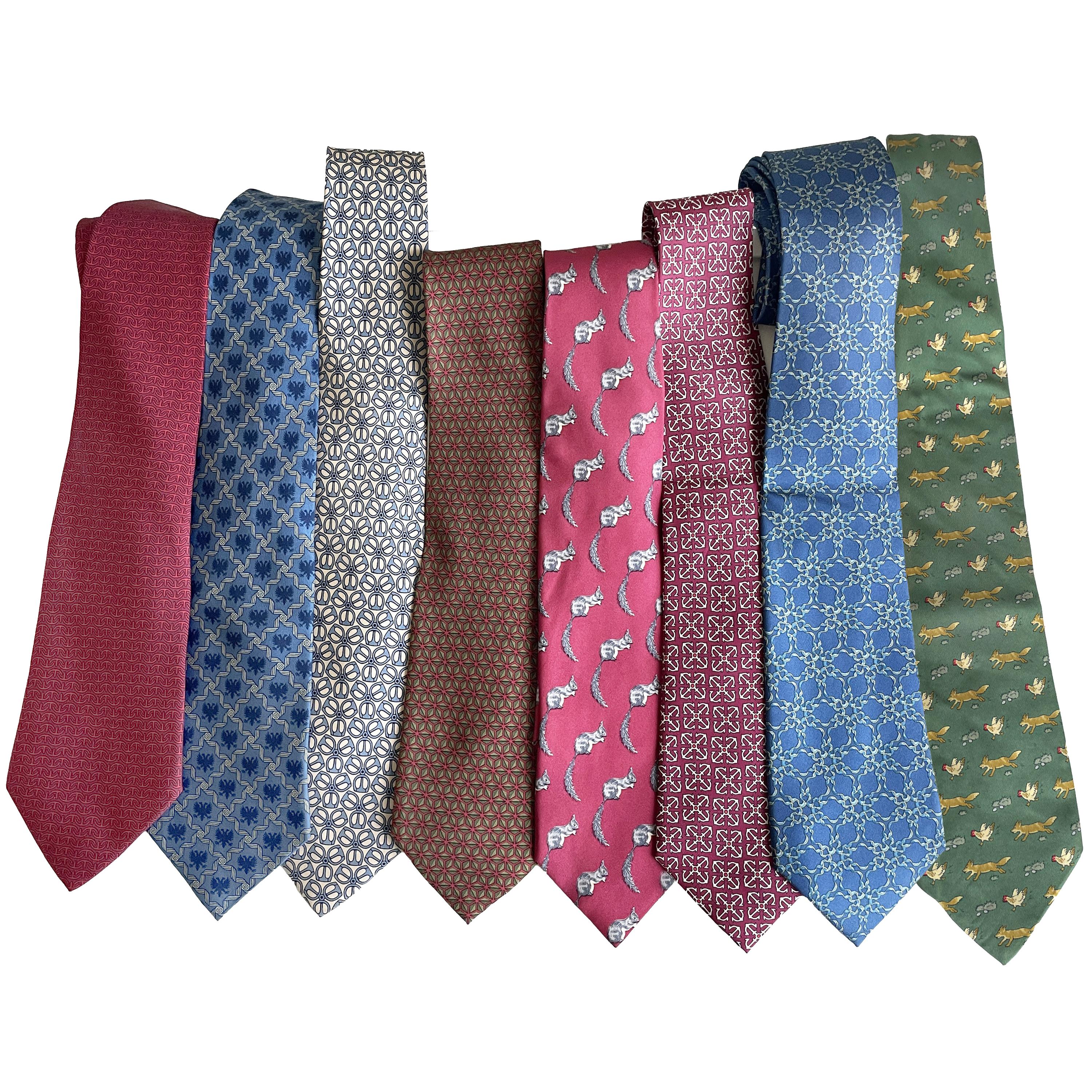 Authentic, preowned, vintage Hermes Neckties, lot of 34 mens neckties.  All were made by Hermes Paris, all are 100% silk.  

Perfect for those who enjoy luxury accessories for work, play or for those of you who collect!  Some of these ties feature
