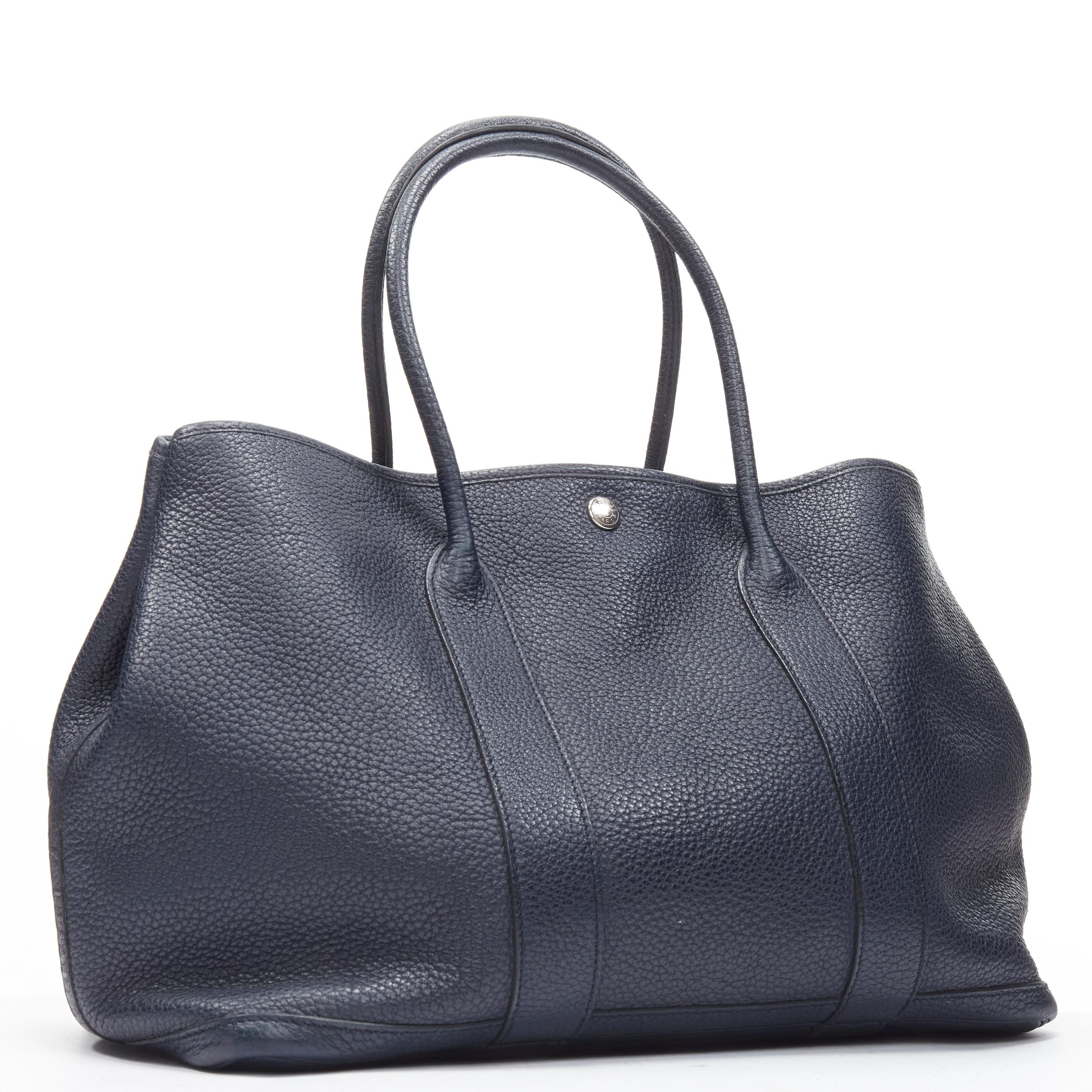 Gray HERMES Negonda Garden Party 36 navy blue leather PHW tote bag