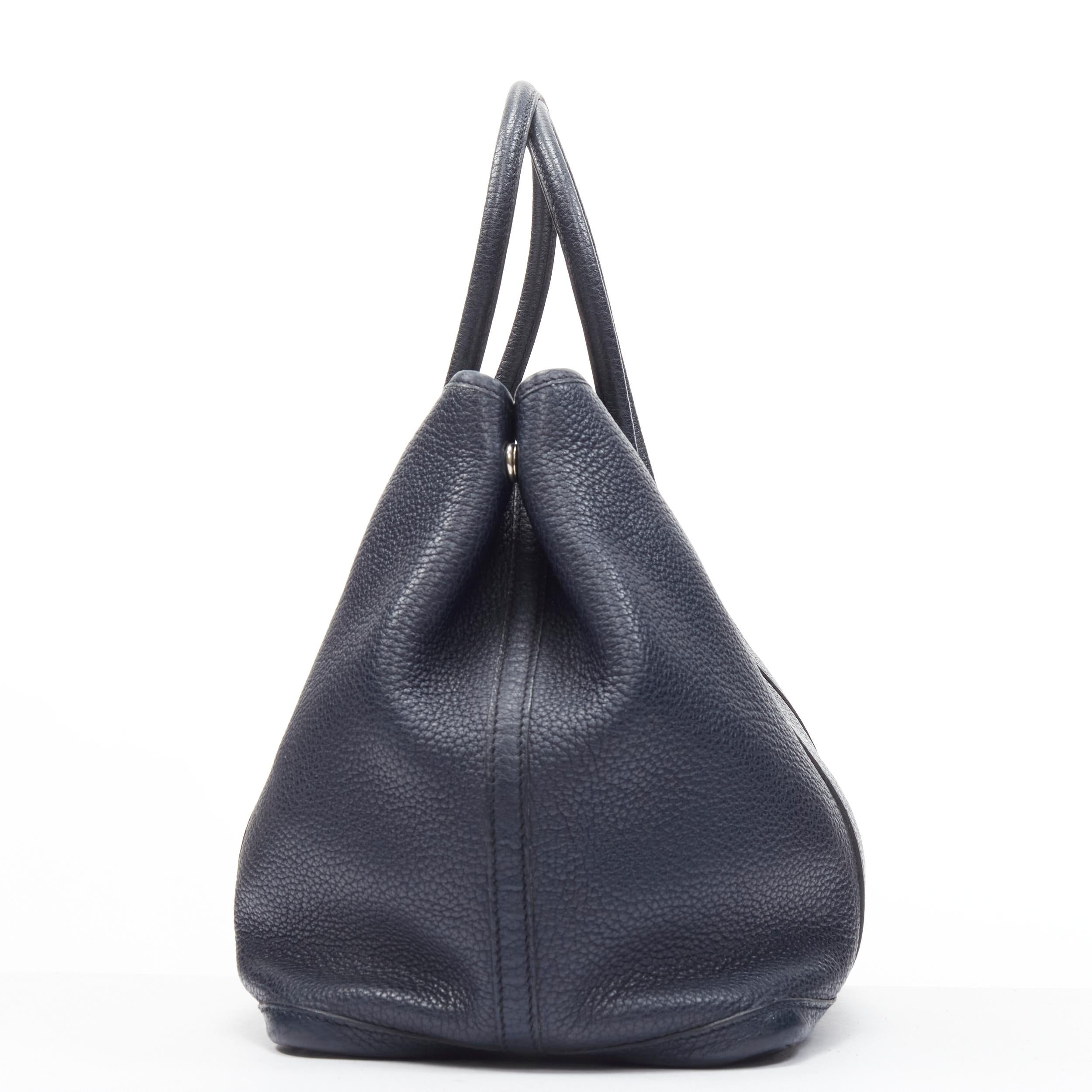 HERMES Negonda Garden Party 36 navy blue leather PHW tote bag In Fair Condition In Hong Kong, NT