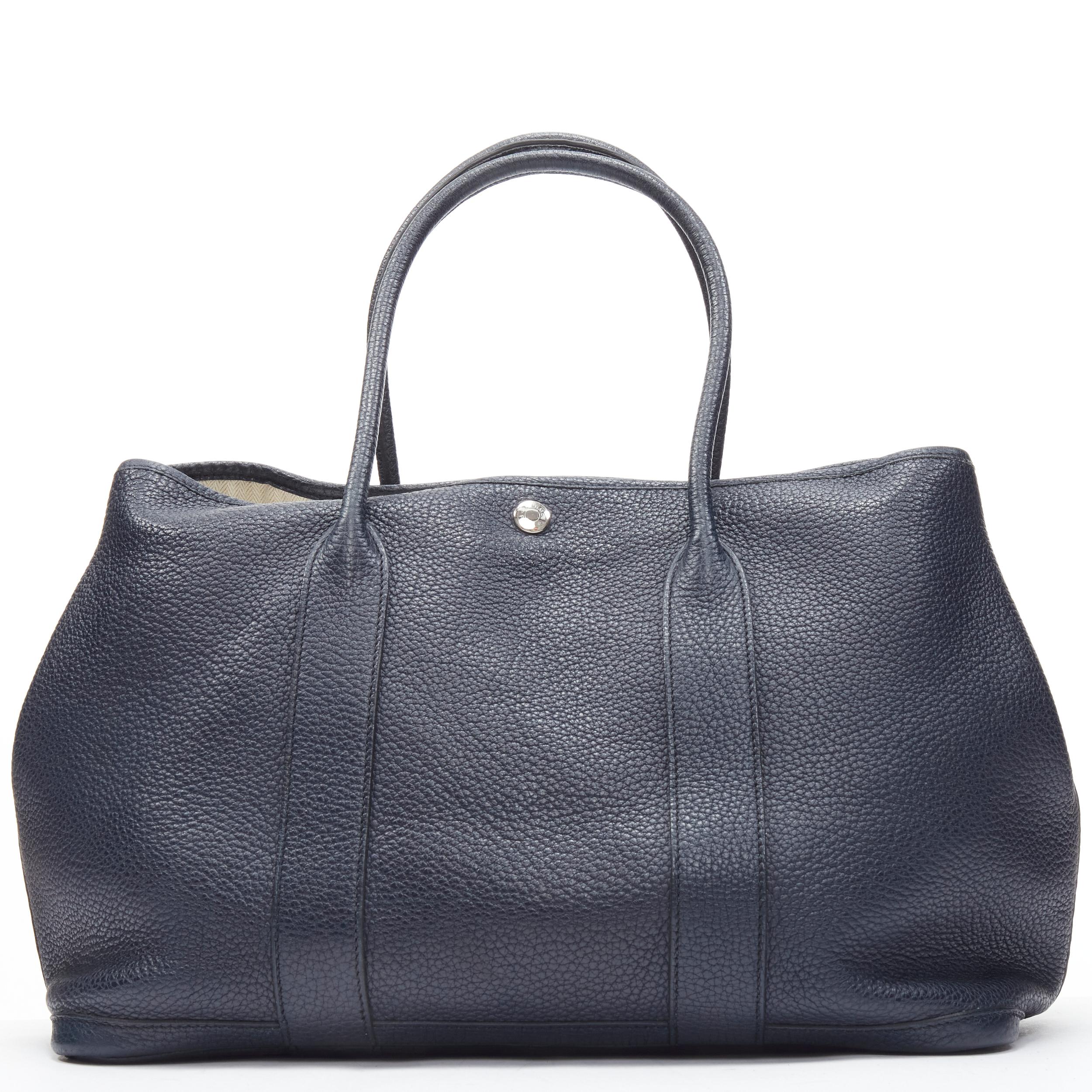 Women's HERMES Negonda Garden Party 36 navy blue leather PHW tote bag