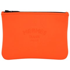 Hermes Bain Flat Yachting Pouch Case Orange Cotton Small at 1stDibs