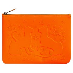 Hermes Neobain Les Leopard Embossed Orange Case  Small Model