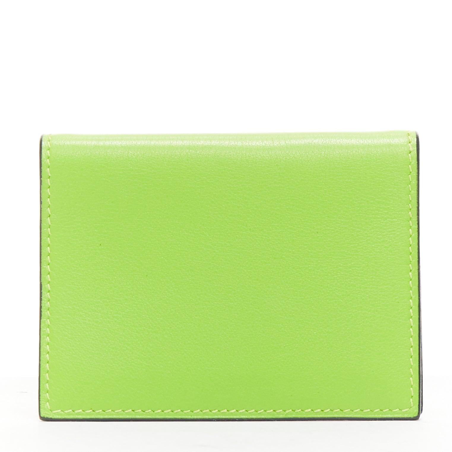 HERMES neon green smooth leather silver hardware bifold cardholder In Excellent Condition For Sale In Hong Kong, NT