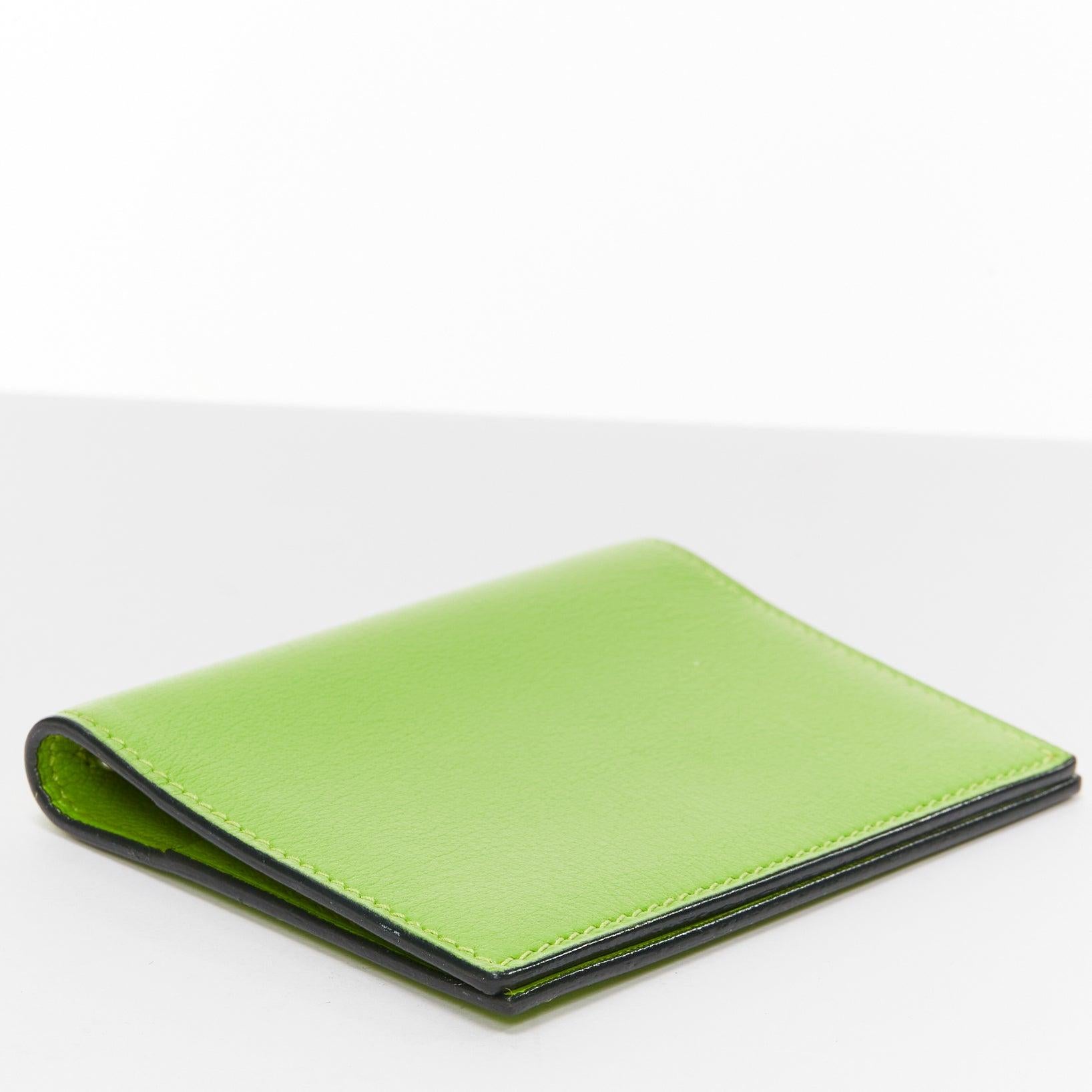Women's HERMES neon green smooth leather silver hardware bifold cardholder For Sale