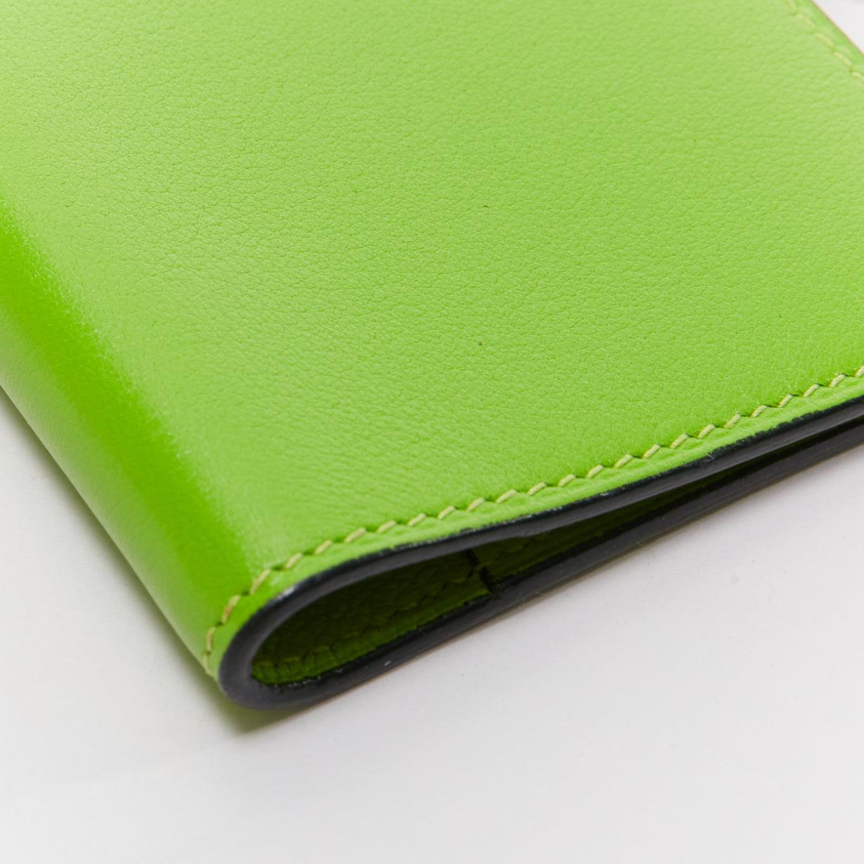 HERMES neon green smooth leather silver hardware bifold cardholder For Sale 2