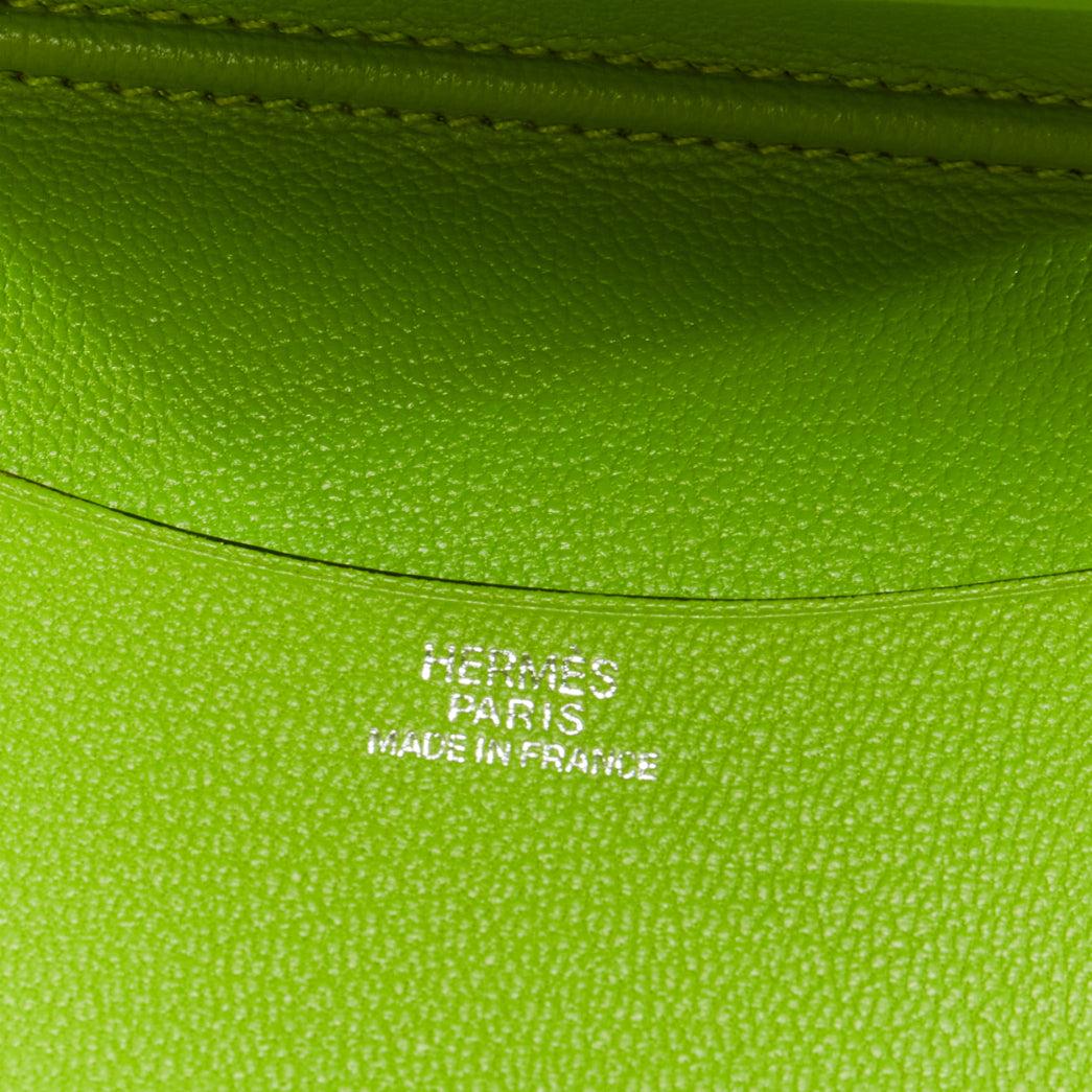 HERMES neon green smooth leather silver hardware bifold cardholder For Sale 3