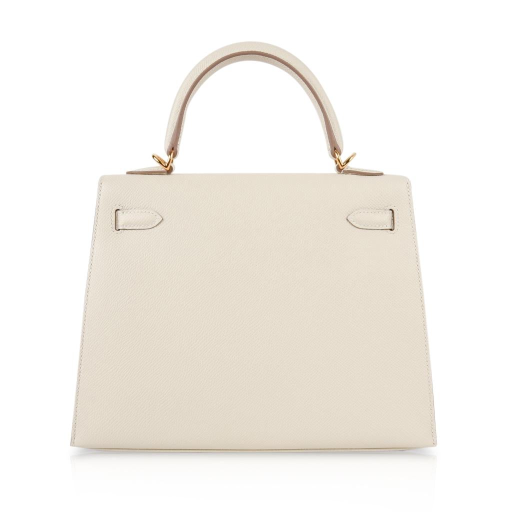Hermes Kelly 25 Sellier Bag Neutral Craie Epsom Gold Hardware with Twilly  2