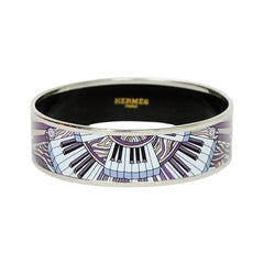 Hermes Neutral/Palladium Piano Printed Wide Enamel Bangle Bracelet sz 65