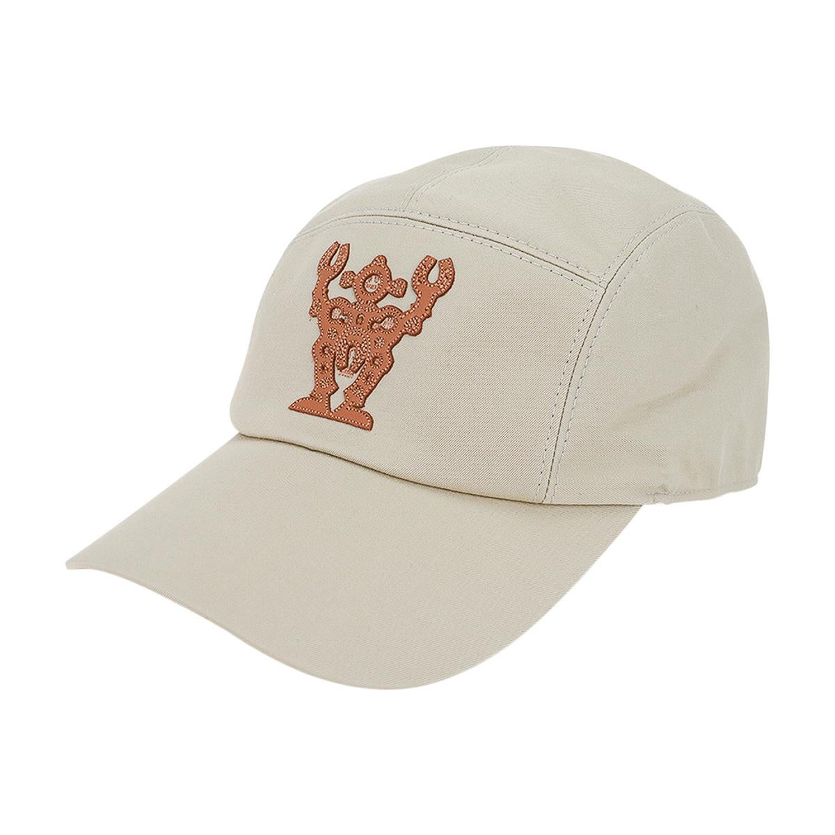 Hermes Nevada Hello Mr Farrier Cap Leather Patch Corde / Gold 59 In New Condition In Miami, FL