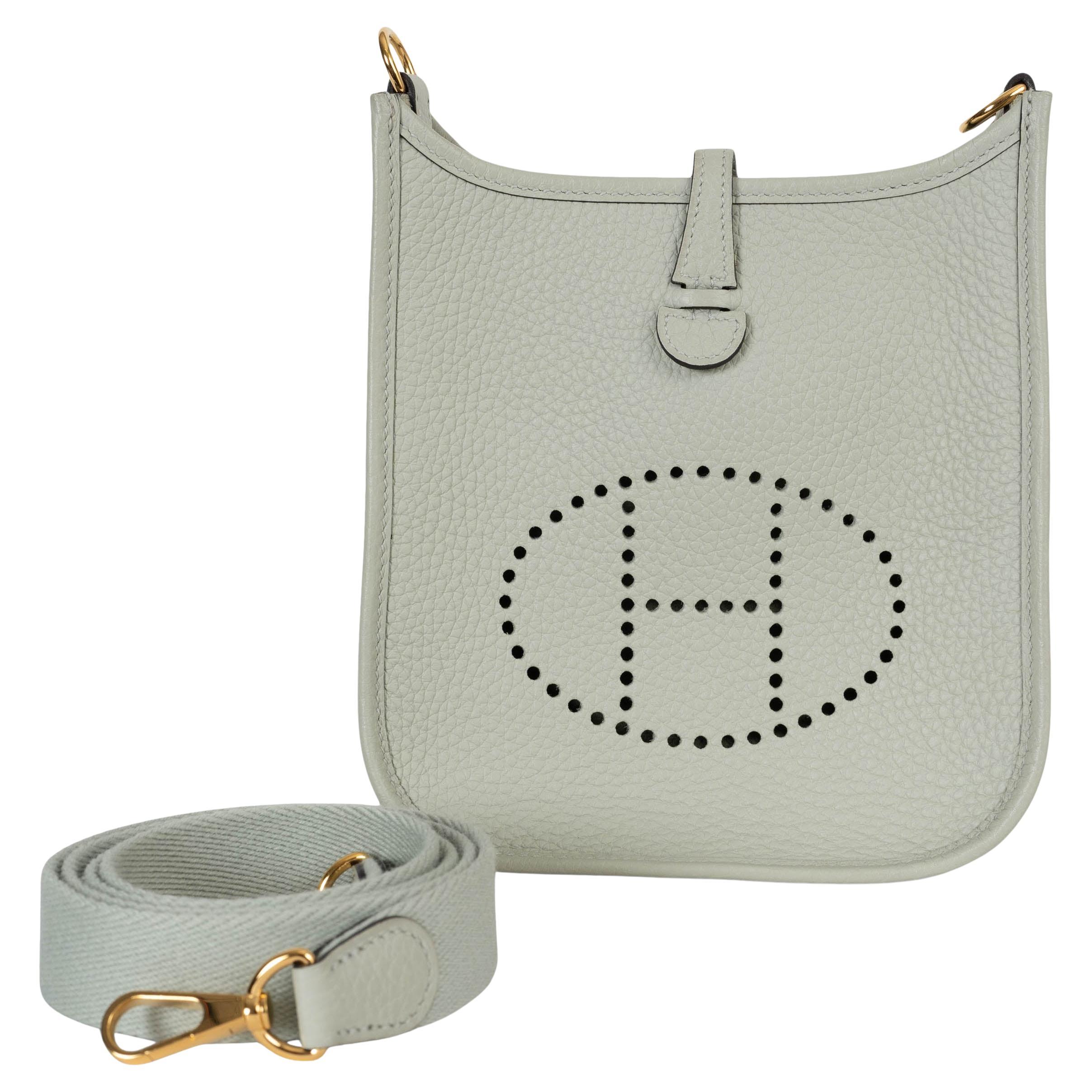 HERMES Neve grey Clemence leather MINI EVELYNE 16 TPM Bag Ghw For Sale
