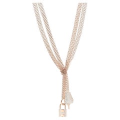 HERMES NEW 18K Rose Gold Pave Diamond GM Kelly Clochette Chain Link Necklace 