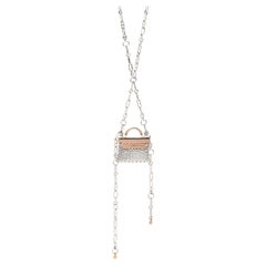 HERMES NEW 18K Rose Gold Sterling Silver Kelly Bag Chain Link Lariat Necklace