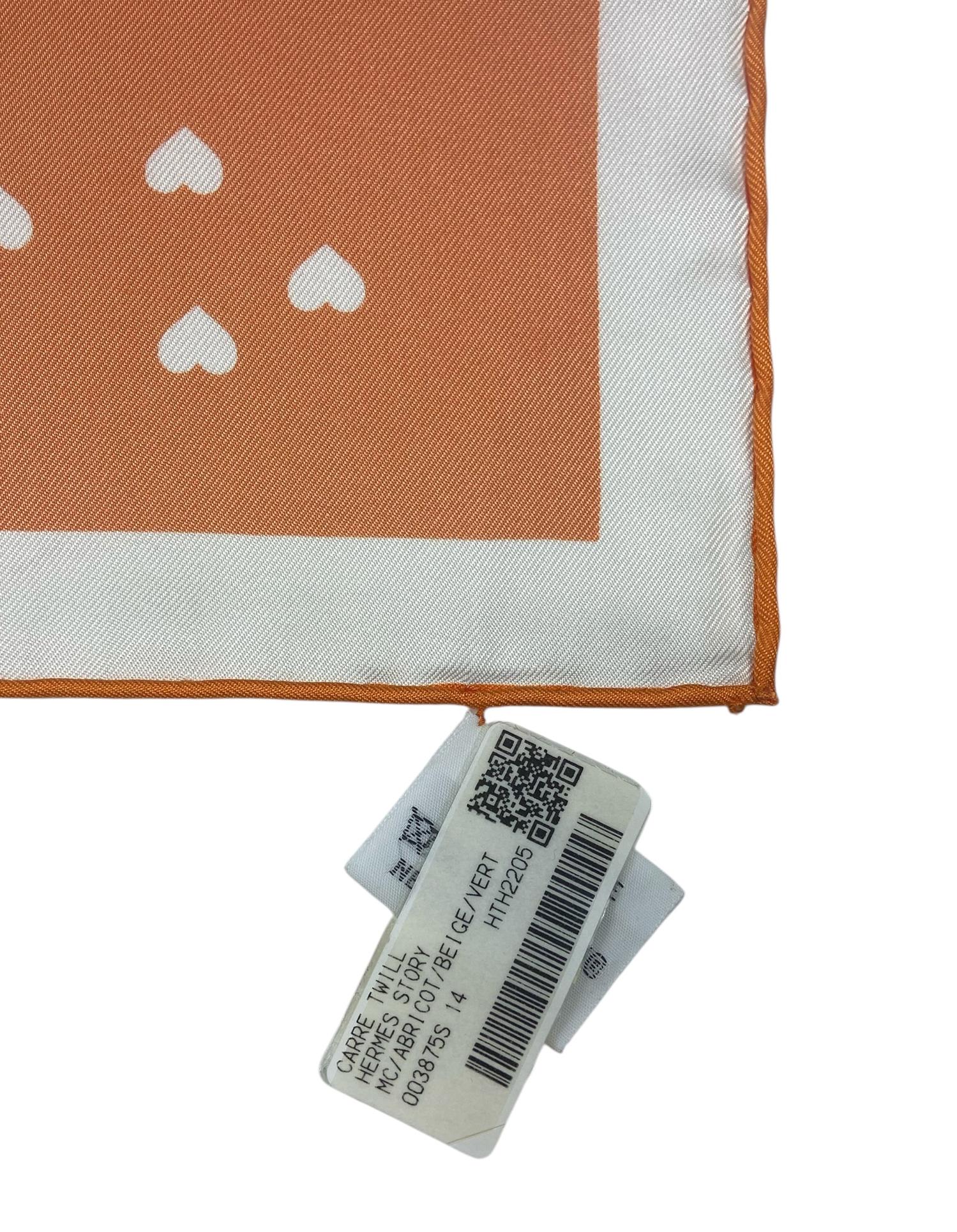 Hermes NEW Abricot/Beige/Vert Hermes Story 90cm Silk Scarf For Sale 2