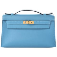 Hermes NEW Baby Blue Pelle Oro Manico Superiore Satchel Piccola Borsa Tote in Scatola