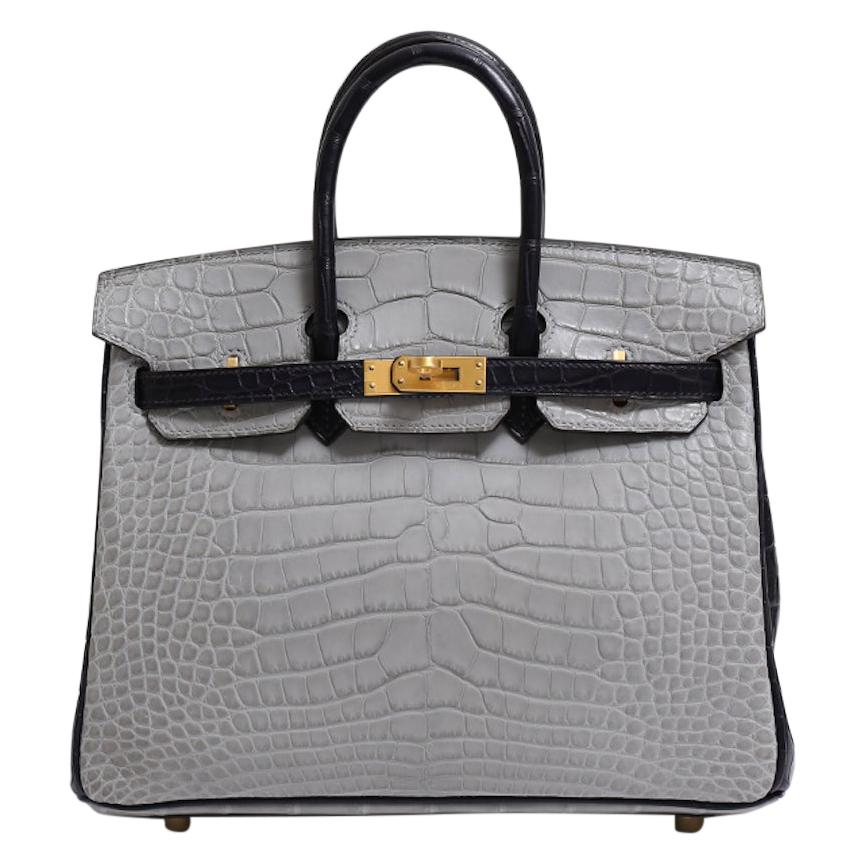 Hermes NEW Birkin 25 Gray Purple Crocodile Alligator Exotic Top