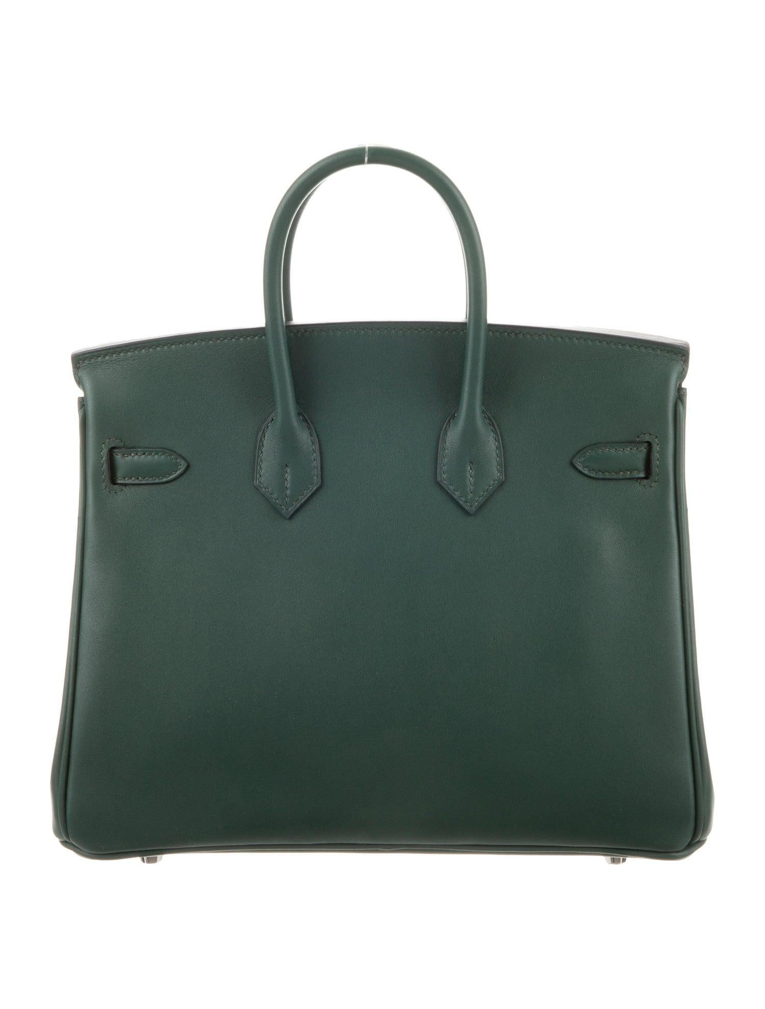Hermes NEW Birkin 25 Green Leather Top Handle Tote Satchel Shoulder Bag in Box

Leather
Palladium-plated hardware
Leather lining
Turn-lock closure
Made in France
Date code present
Top Handle 2.5