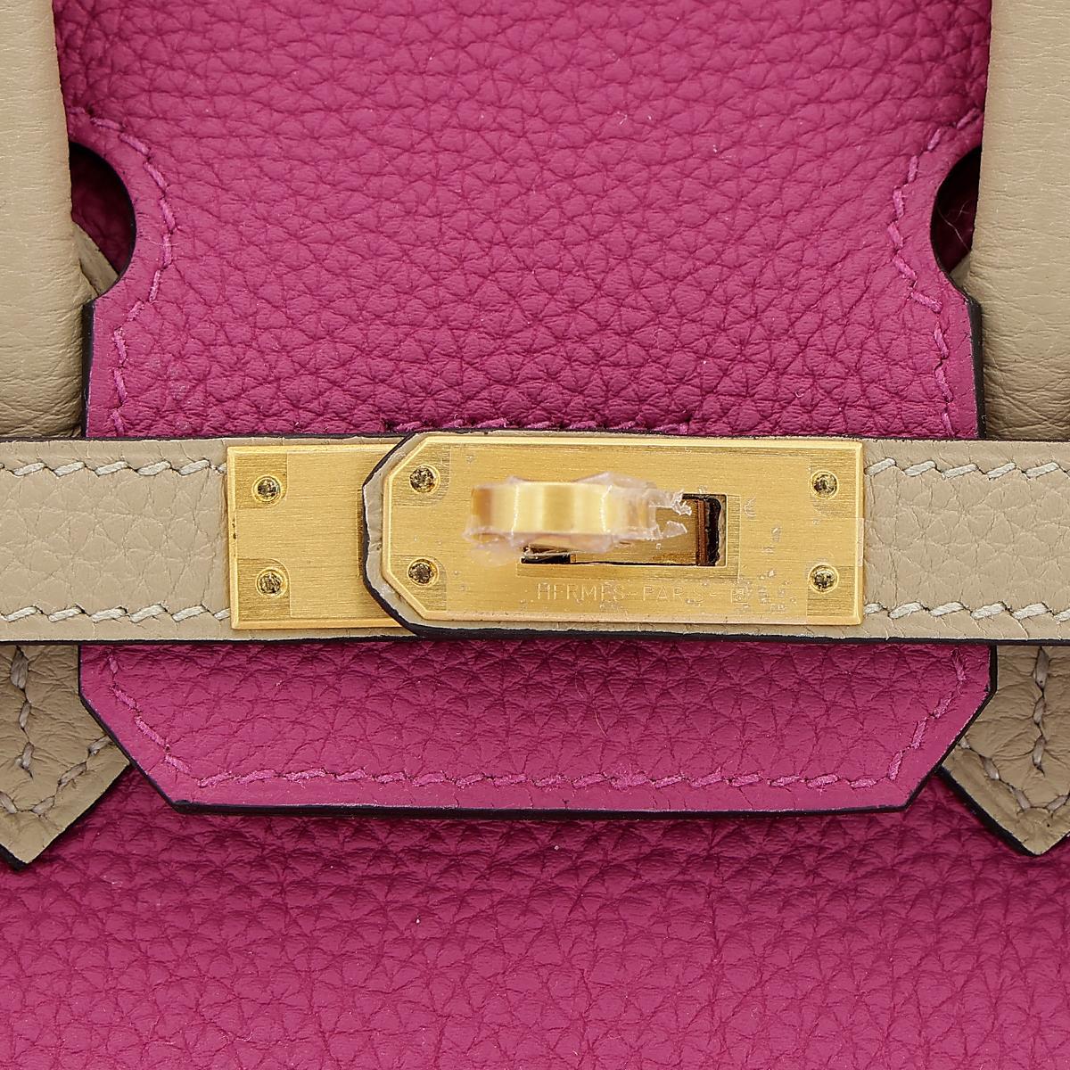  HERMÈS NEW Birkin 25 Horseshoe Special Order Pink Taupe Gold Top Handle Tote Bag Pour femmes 