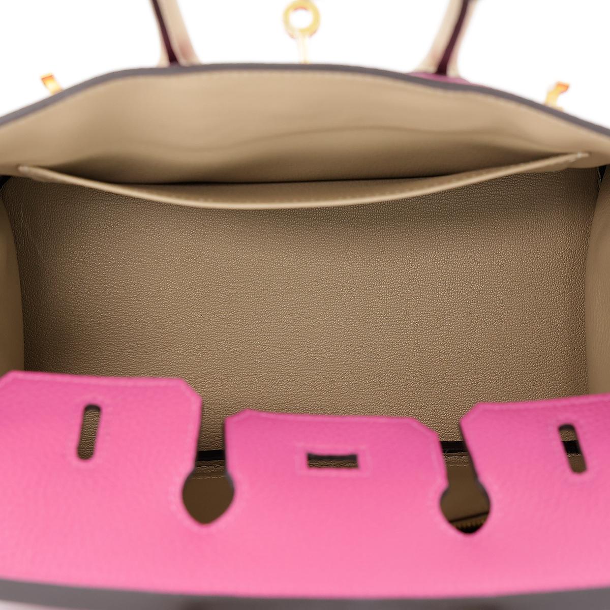 HERMÈS NEW Birkin 25 Horseshoe Special Order Pink Taupe Gold Top Handle Tote Bag 2