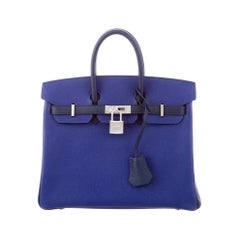 Hermes NEW Birkin 25 Limited Ed. Blue Palladium Top Handle Tote Shoulder Bag