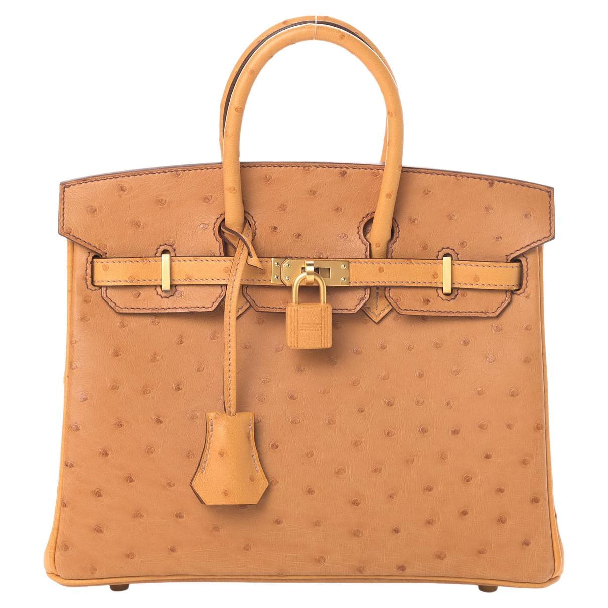 HERMES NEW Birkin 25 Mustard Ostrich Exotic Gold Tote Bag - Special Order