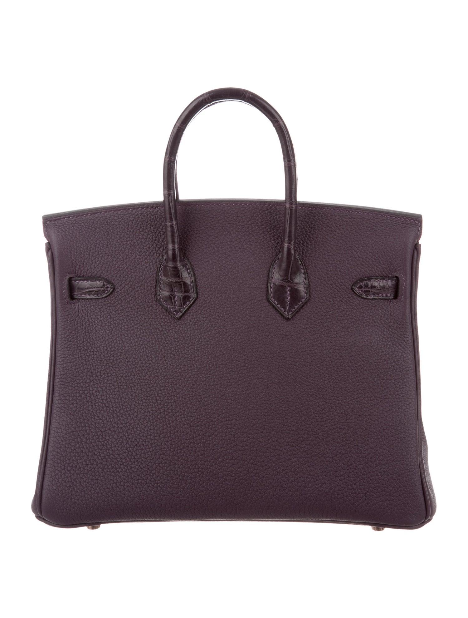 Women's Hermes NEW Birkin 25 Purple Alligator Exotic Rose Top Handle Tote Shoulder Bag 