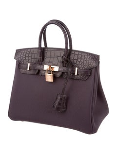 Hermes NEW Birkin 25 Purple Leather Alligator Top Handle Tote Shoulder Bag