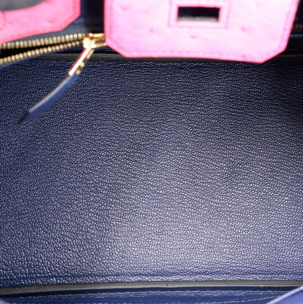 HERMES NEW Birkin 25 Special Order Blue Pink Ostrich Exotic Rose Gold Tote Bag 5