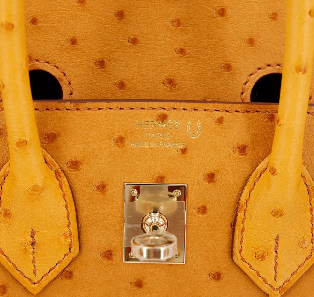 HERMES NEW Birkin 25 Special Order Mustard Ostrich Exotic Gold Tote Bag 1