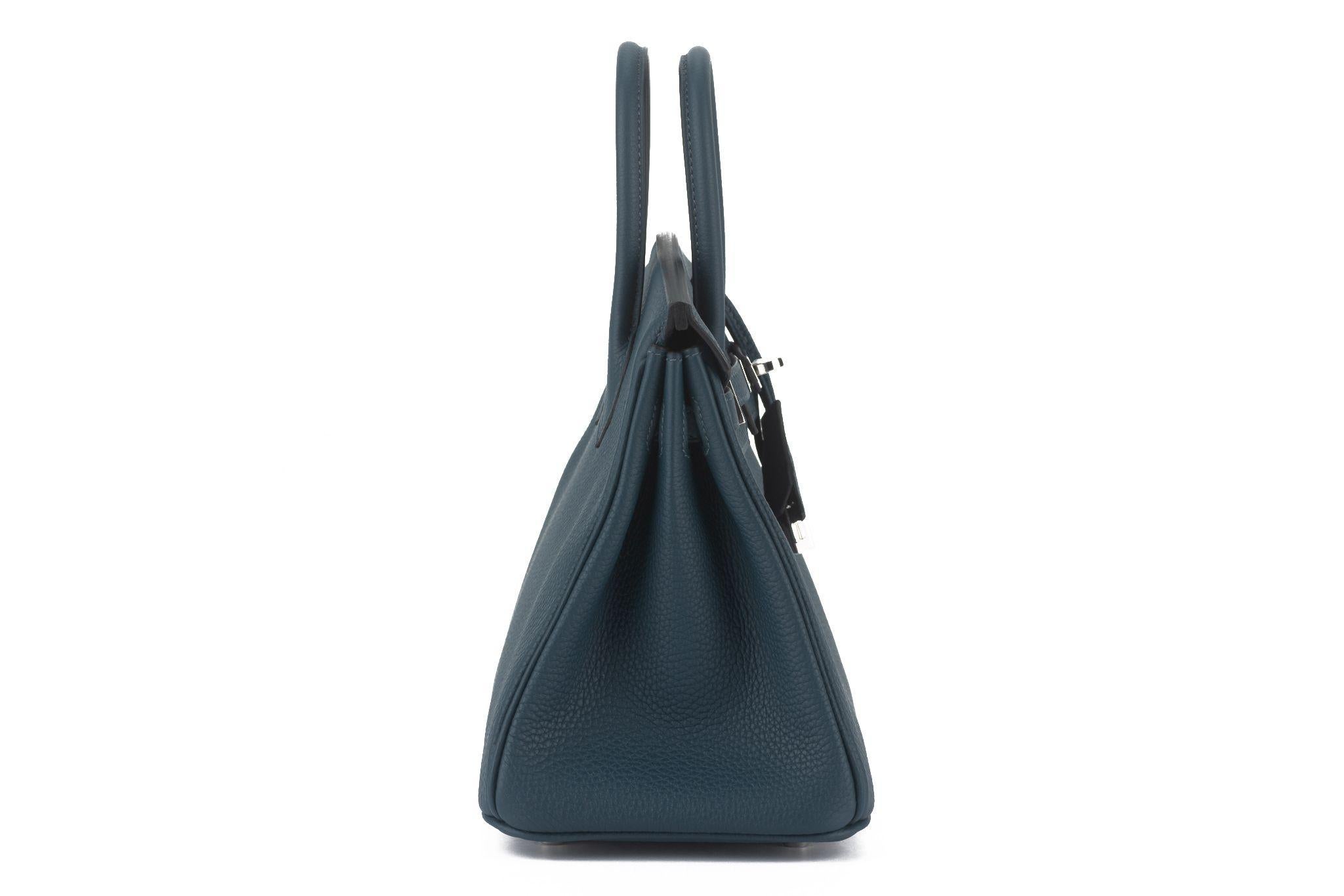 Black Hermès NEW Birkin 25 Togo Blue De Prusse For Sale