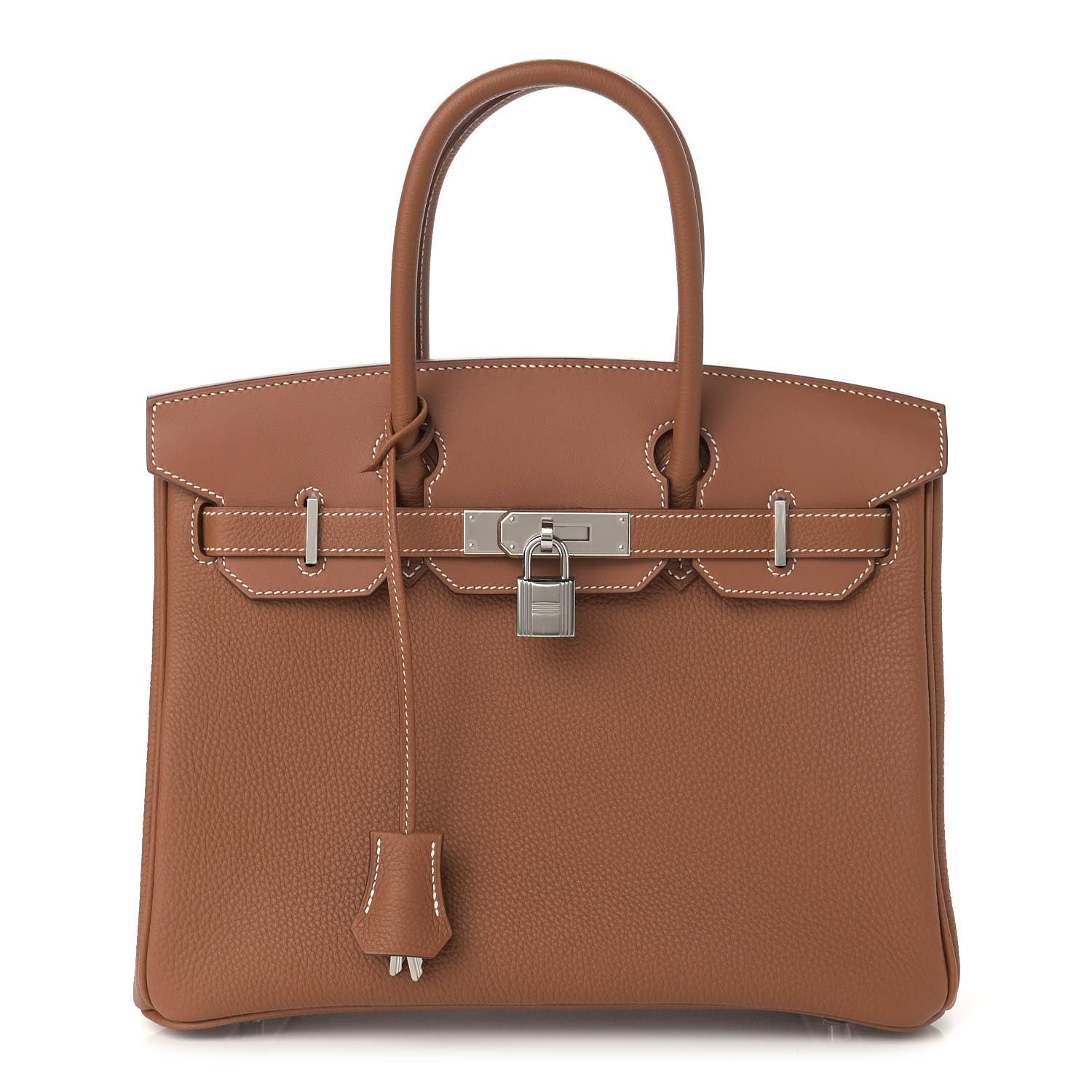 Marrone HERMES NUOVA Birkin 30 3 pezzi Cognac Togo Pelle Palladium Top Handle Borsa Tote in vendita