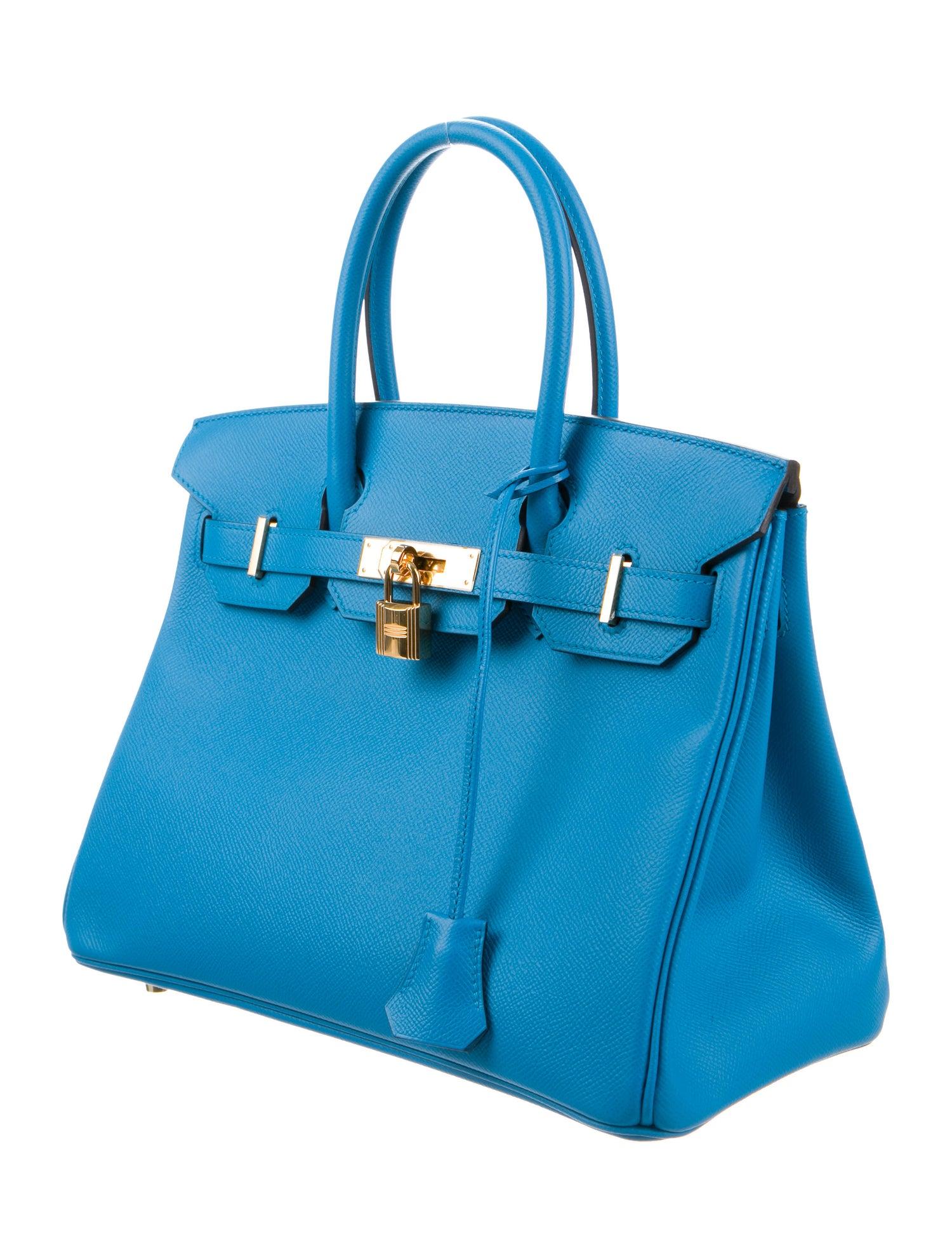 Hermes NEW Birkin 30 Aqua Blue Leather Gold Top Handle Satchel Tote Bag

Leather
Gold tone hardware
Leather lining
Date code present
Made in France
Handle drop 3.5