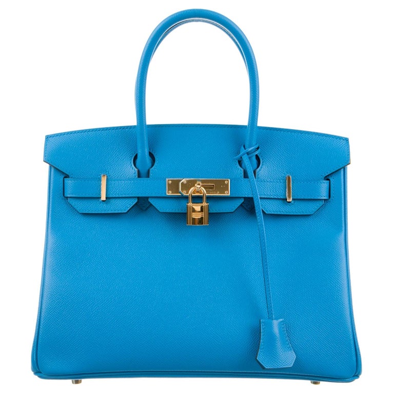Hermes NEW Birkin 30 Aqua Blue Leather Gold Top Handle Satchel Tote Bag at 1stDibs hermes