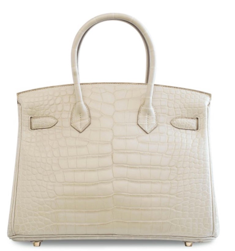 Hermes NEW Birkin 30 Cream Ivory Alligator Exotic Top Handle Satchel