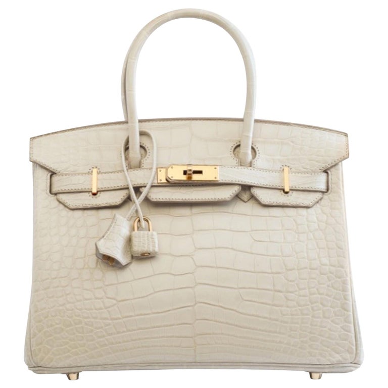 Hermes NEW Birkin 30 Cream Ivory Alligator Exotic Top Handle Satchel Tote Bag  For Sale at 1stDibs