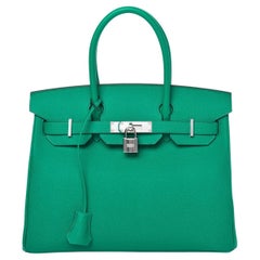 HERMÈS NEW Birkin 30 Epsom Leather Palladium Green Top Handle Tote Bag
