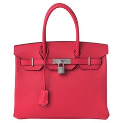 HERMÈS NEW Birkin 30 Epsom Leather Pink Extreme Palladium Top Handle Tote Bag