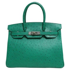 Hermes NEW Birkin 30 Kelly Green Ostrich Exotic Skin Top Handle Satchel Bag