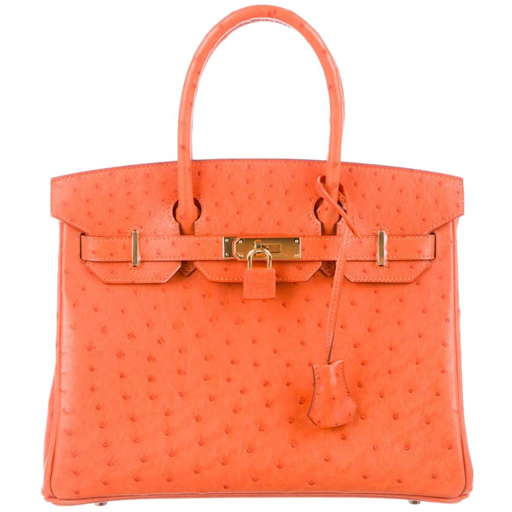 Hermes NEW Birkin 30 Orange Exotic Gold Top Handle Satchel Tote Bag in Box