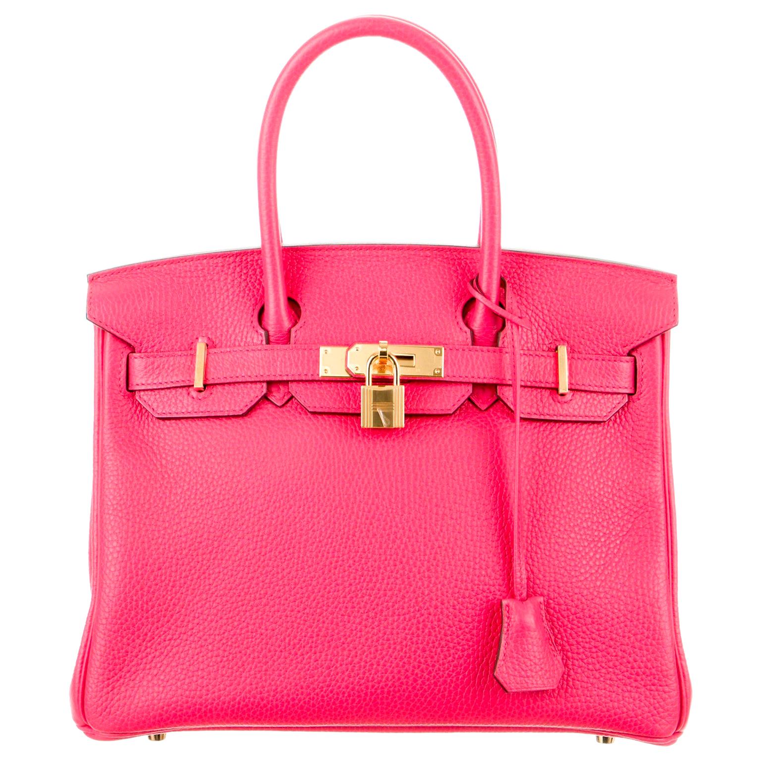 Hermes NEW Birkin 30 Pink Leather Gold Top Handle Satchel Tote Bag 