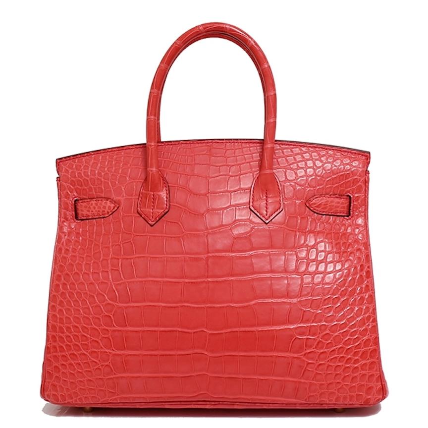 Hermes NEW Birkin 30 Pink Red Alligator Exotic Gold Top Handle Satchel Tote Bag 2
