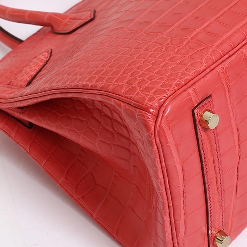 Hermes NEW Birkin 30 Pink Red Alligator Exotic Gold Top Handle Satchel Tote Bag 3