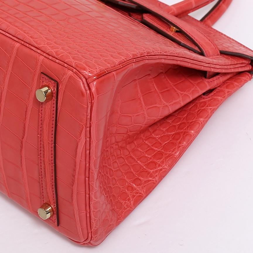 Hermes NEW Birkin 30 Pink Red Alligator Exotic Gold Top Handle Satchel Tote Bag 4
