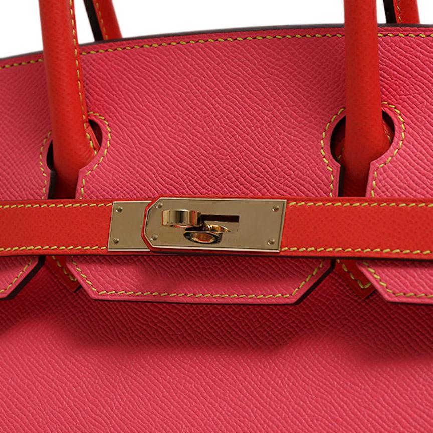 Women's Hermes NEW Birkin 30 Pink Red Leather Gold Top Handle Satchel Tote Bag