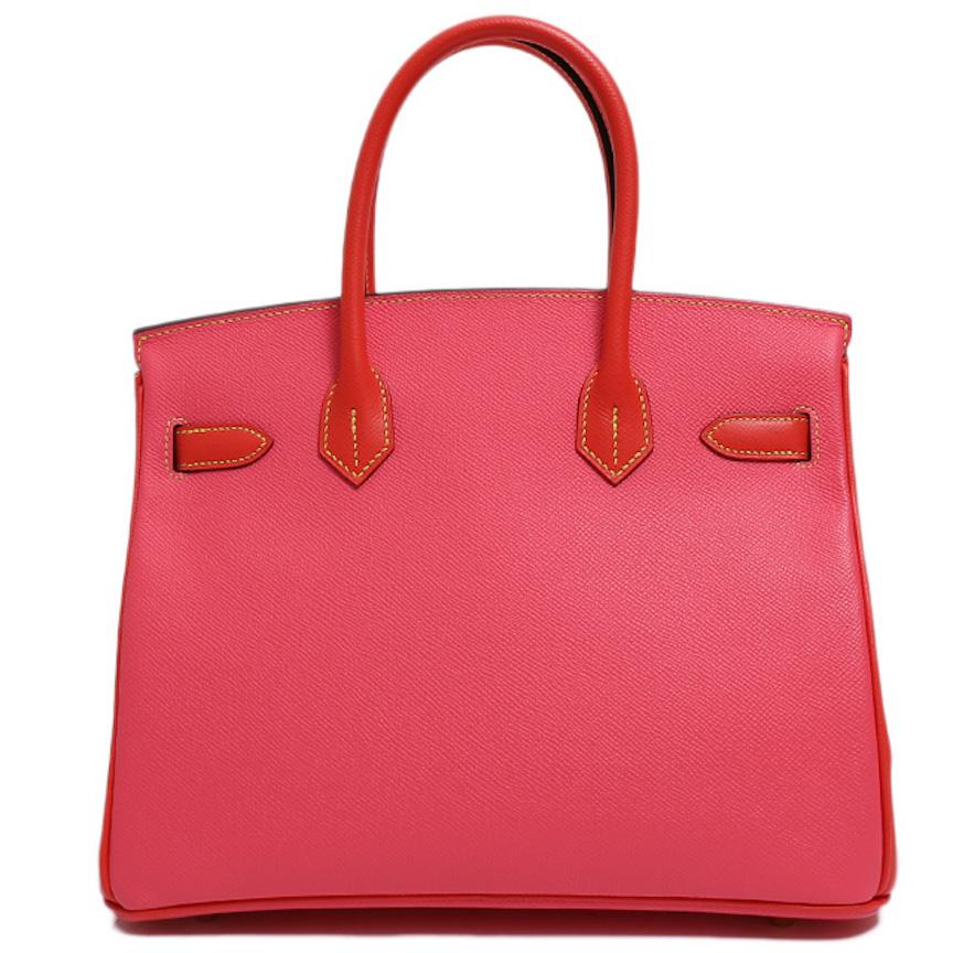 Hermes NEW Birkin 30 Pink Red Leather Gold Top Handle Satchel Tote Bag 1