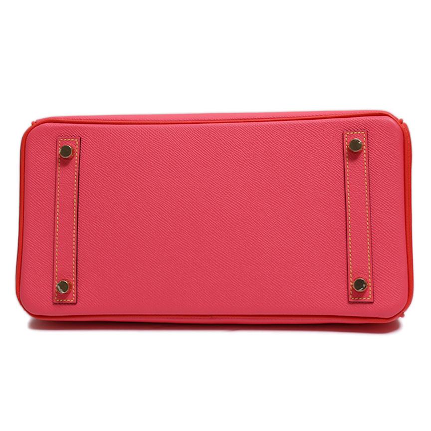 Hermes NEW Birkin 30 Pink Red Leather Gold Top Handle Satchel Tote Bag 2