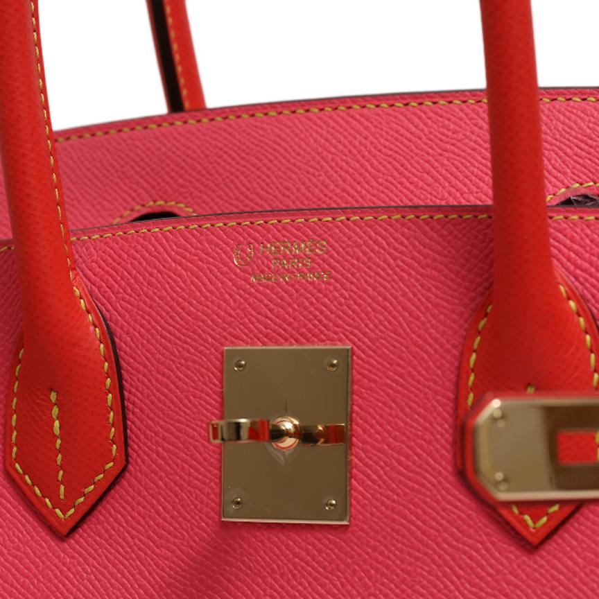 Hermes NEW Birkin 30 Pink Red Leather Gold Top Handle Satchel Tote Bag 3